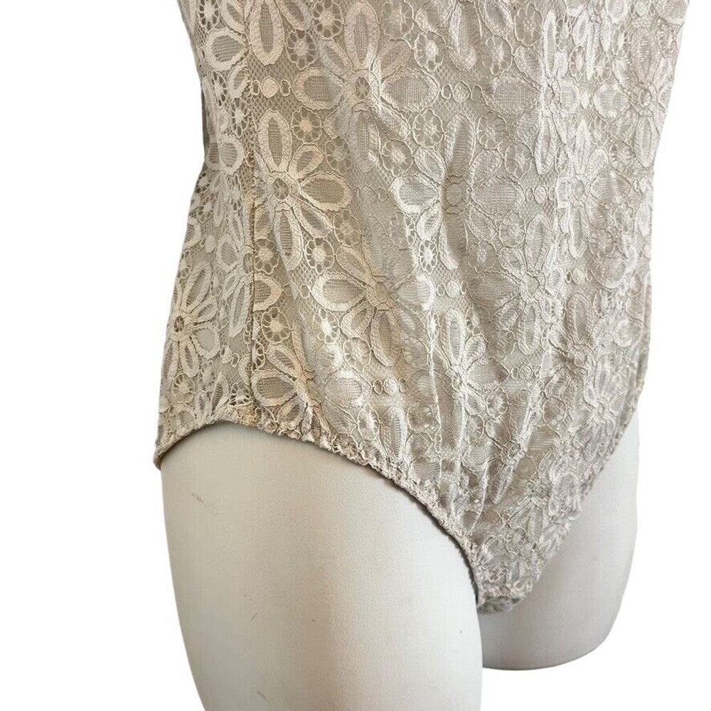 Victorias Secret Light Gray Lace Off The Shoulder Sheer Bodysuit Top Floral M - Picture 4 of 16